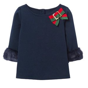 Janie and Jack navy faux fur 3/4 sleeve Size 5